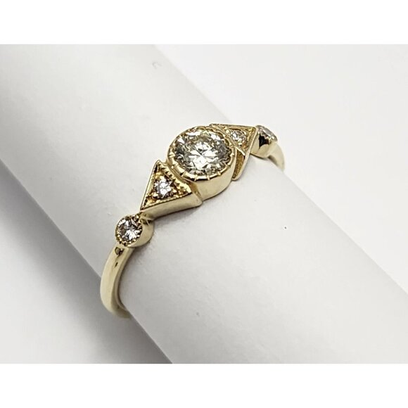 Beautiful 14K Karat Solid Yellow Gold Designer Round Diamond Ring - Size 4.25 - Picture 9 of 16